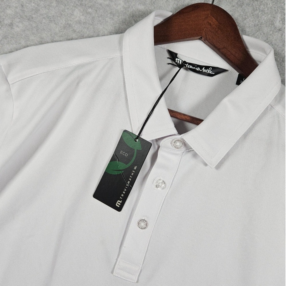 Travis Mathew (Men's Large) White Polo Cabana Solid Eco Golf Athletic Stretch